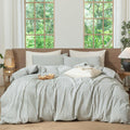 King Striped Duvet Cover Set Heathered Green - Washed Cotton Comfort
