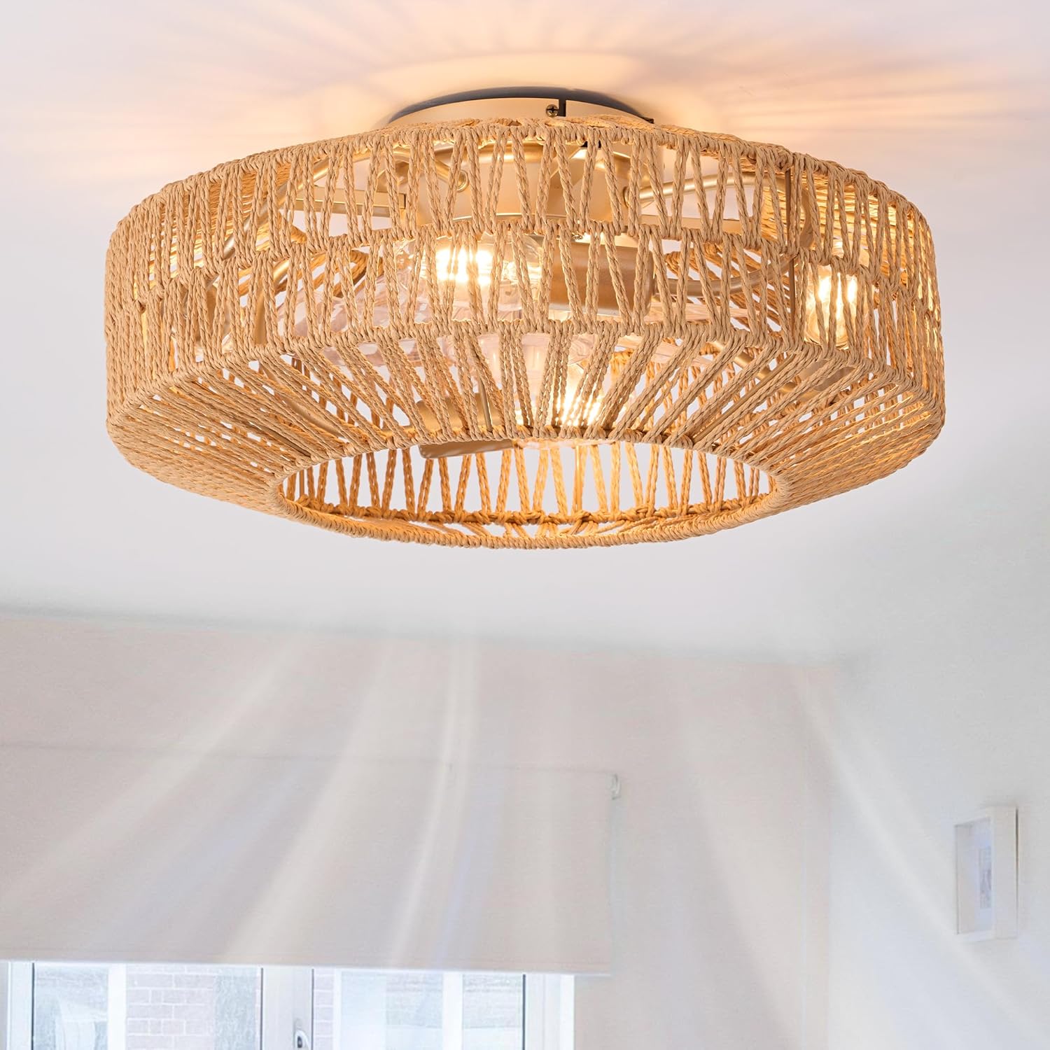 20in Woven Caged Low Profile Bladeless Ceiling Fan with Light