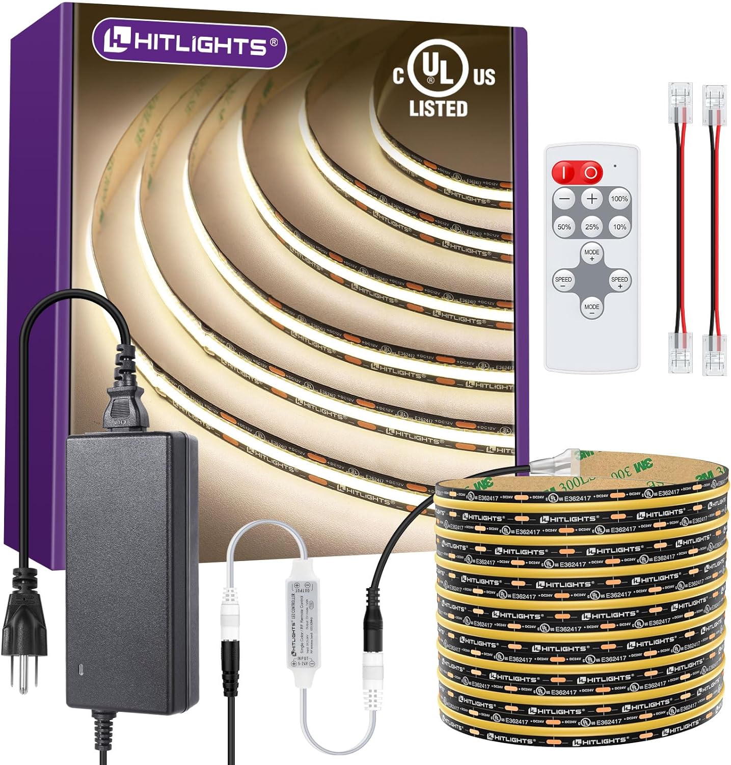 HitLights COB White LED Strip Lights Kit for Home Lighting