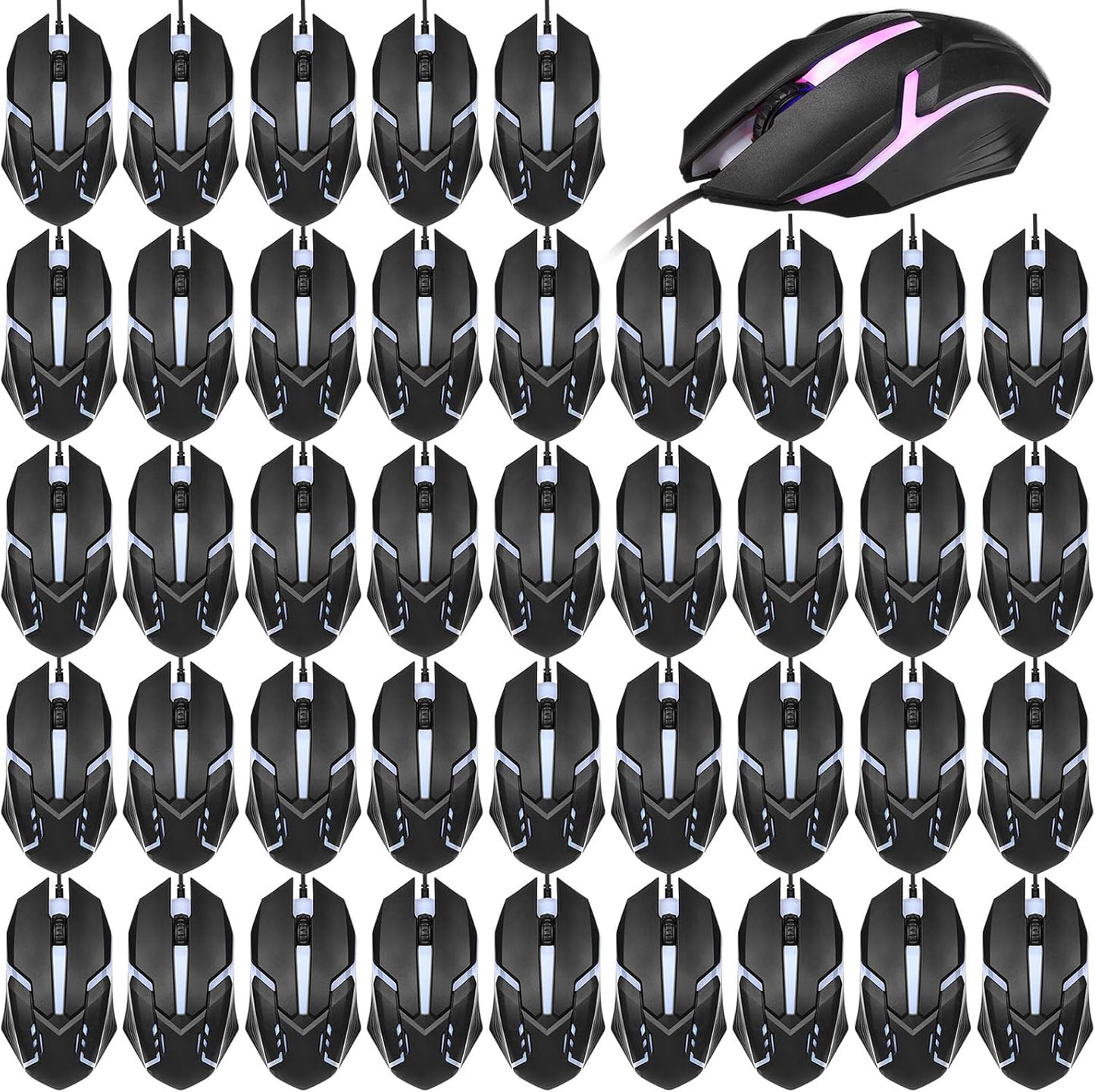 30 Pack Black USB Wired Mouse with RGB Lighting for Gaming