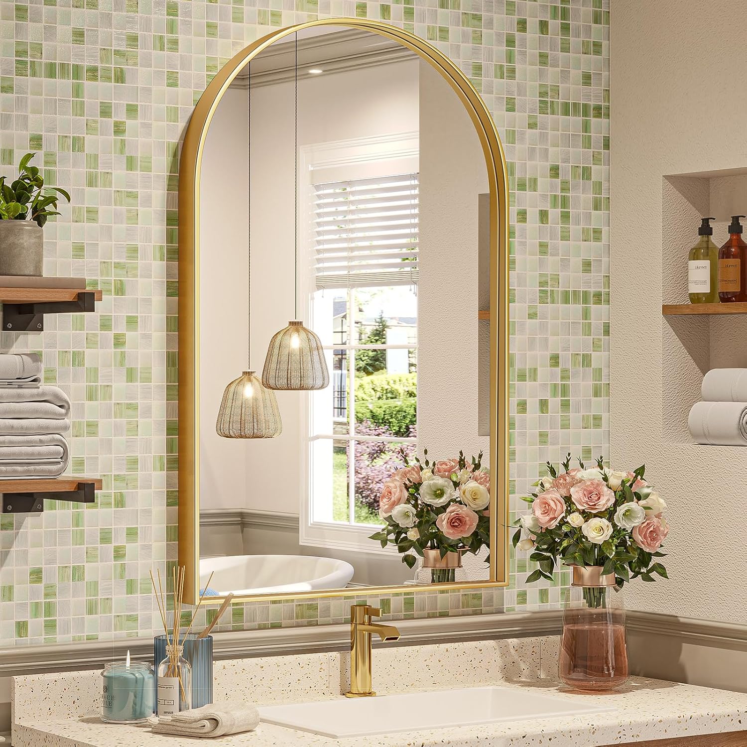 Brightify Arched Mirror - Elegant Gold Arch Wall Mirror 24 x 40 in