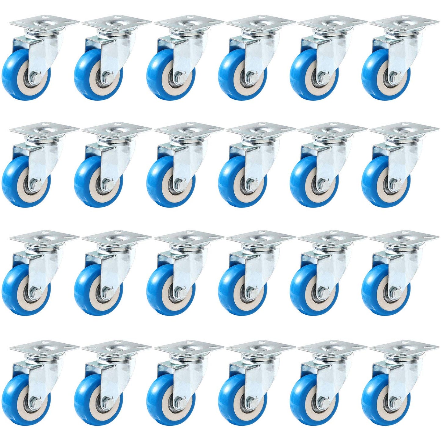 FactorDuty 24 Pack Caster Swivel Plate with Blue Polyurethane Wheels