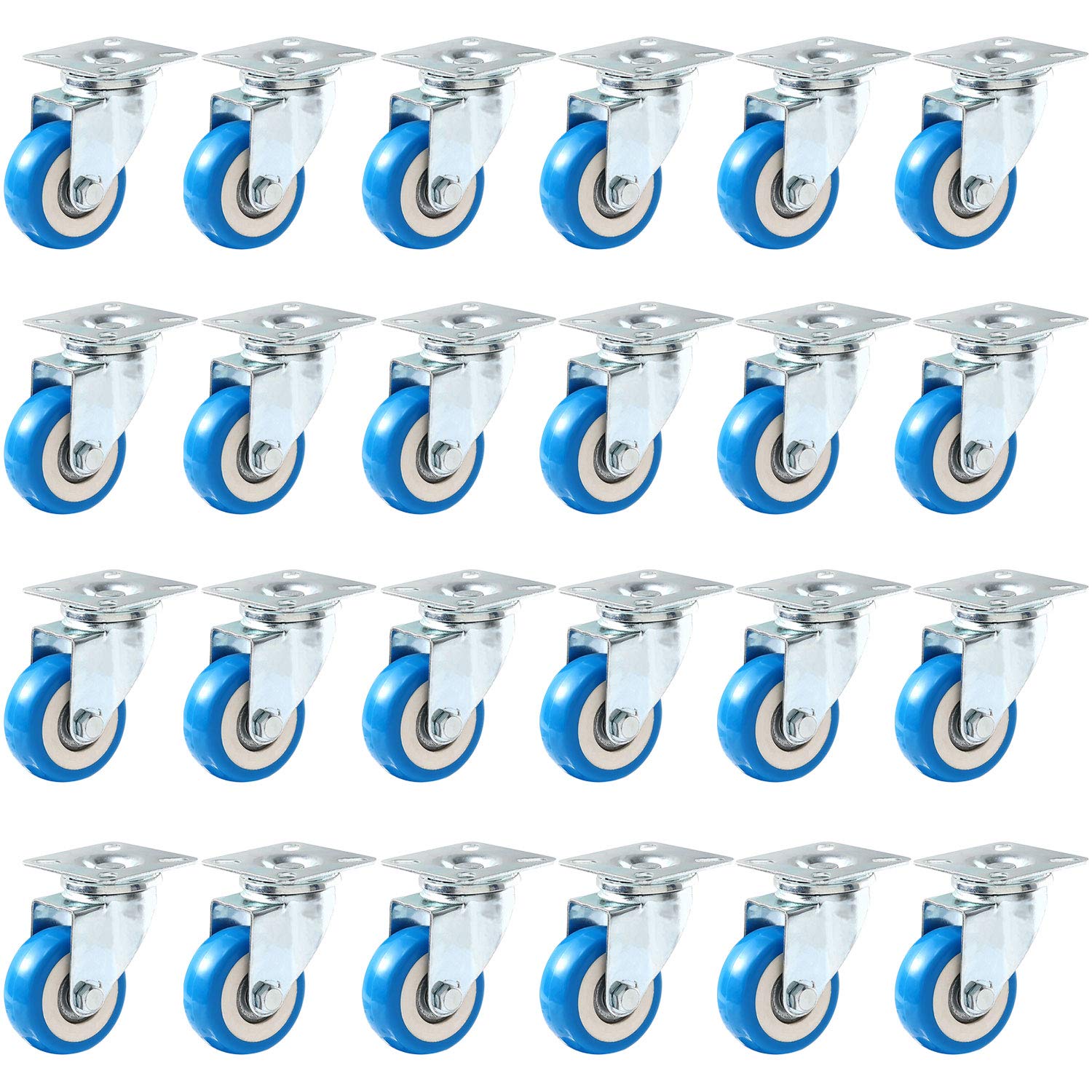 FactorDuty 24 Pack Caster Swivel Plate with Blue Polyurethane Wheels