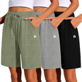 Women's 3 Pack Quick Dry High Waisted Bermuda Shorts - Drawstring Fit