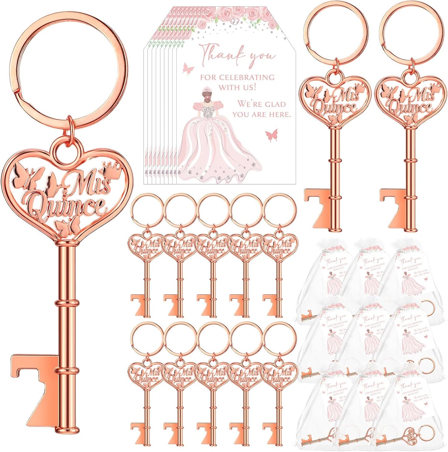50 Sets Quinceanera Party Favors with Butterfly Keychain Openers