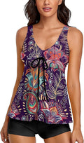 Modest Tankini Swimsuit Two Piece Floral Tank Top with Boyshorts