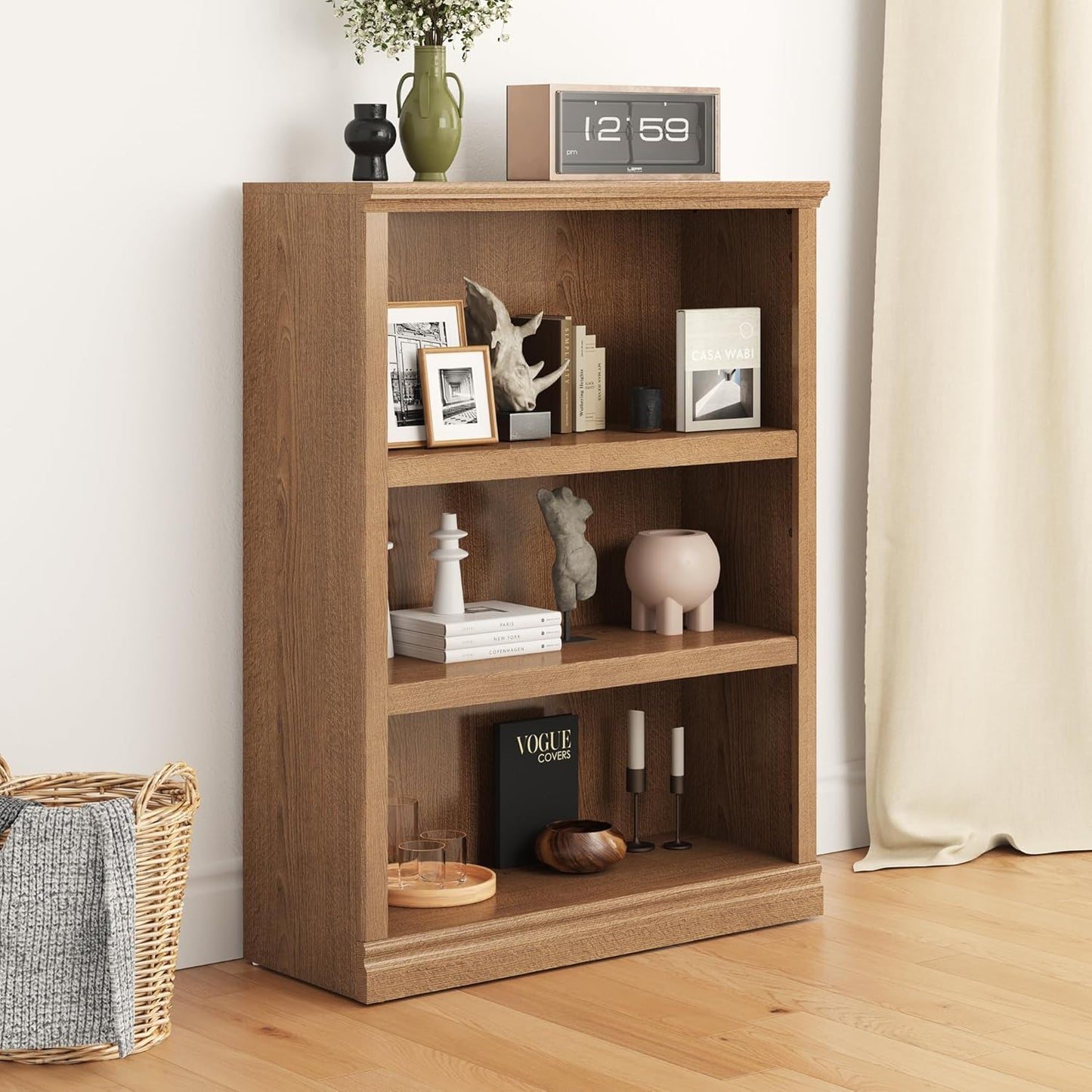 43 in Tall Bookcase with 3 Tiers for Home and Office Storage