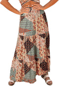 Womens Floral Boho Maxi Skirt High Waist Elastic Waistband - Flowy