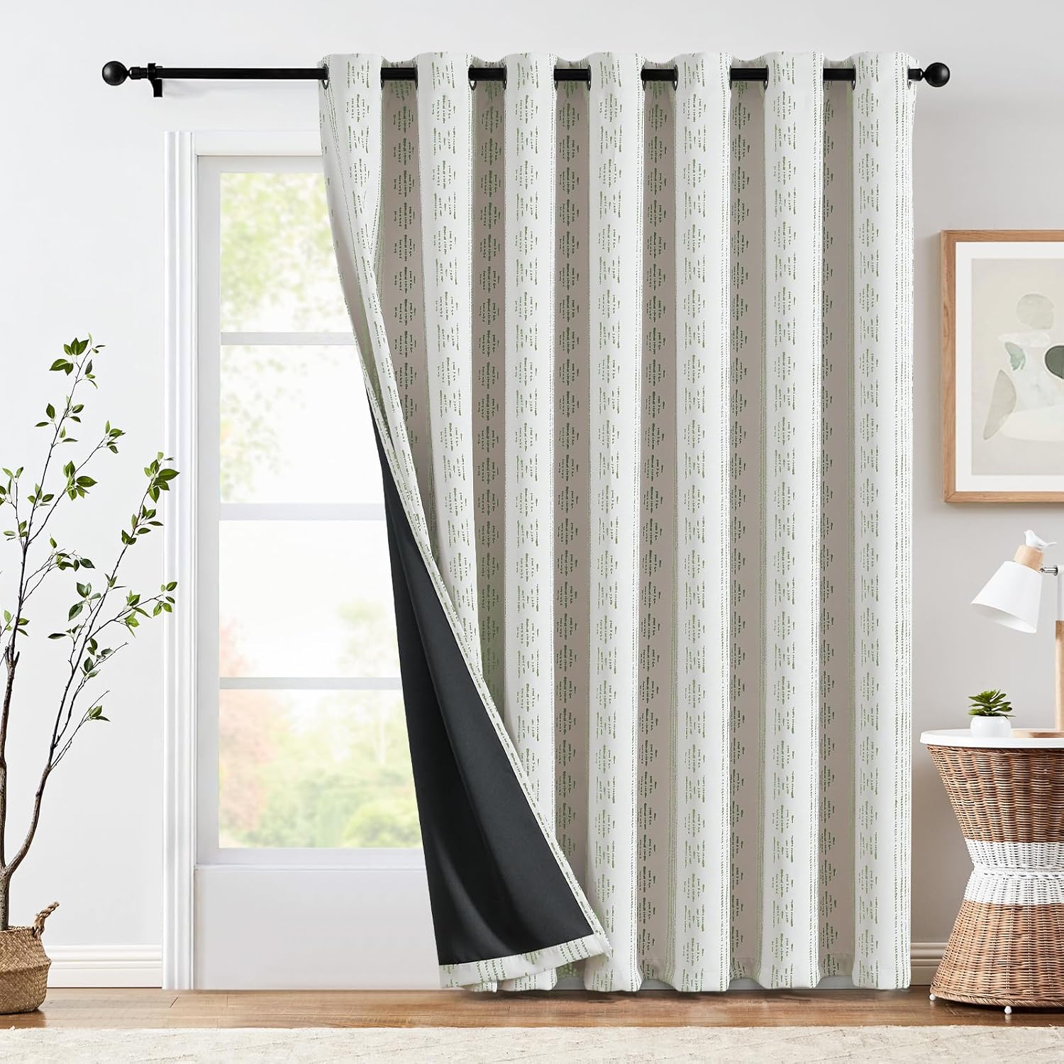 95% Blackout Boho Curtain for Bedroom - Sage Green Geometric