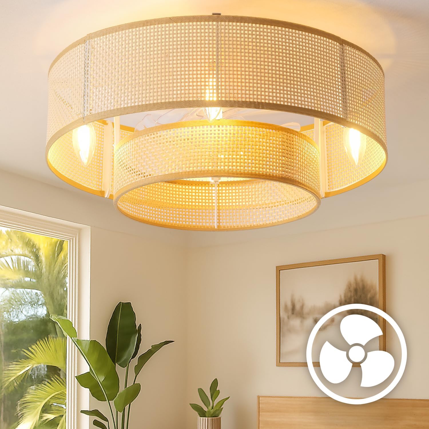 20 Inch Boho Flush Mount Ceiling Fan with Lights for Cozy Spaces