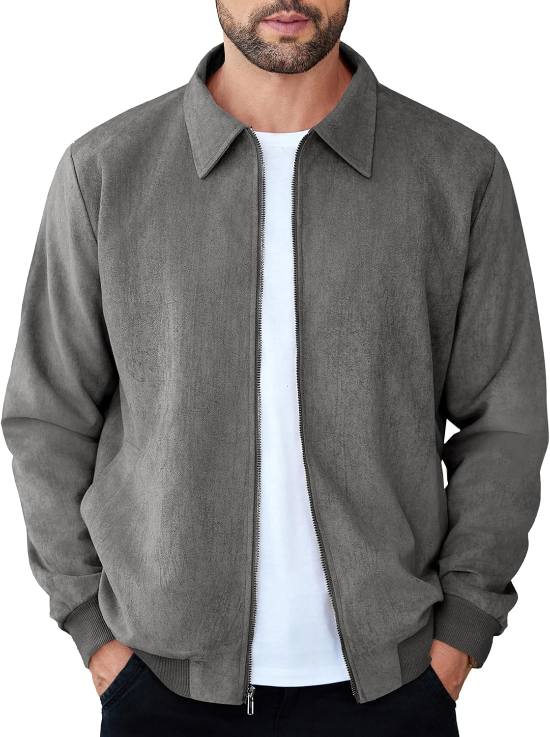 Men's Casual Suede Bomber Jacket for All-Day Comfort and Style