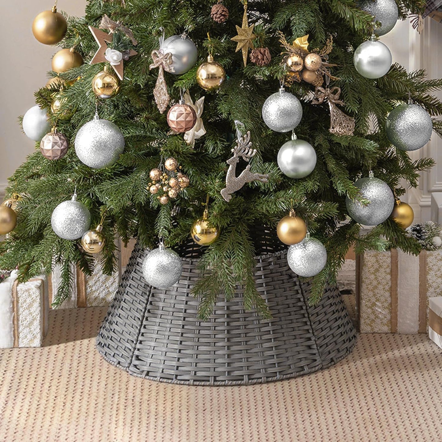 Sturdy Christmas Wicker Tree Collar for 4-7.5 ft Trees