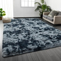 Large Shag Area Rugs 8 x 10 Tie-Dyed Blue Grey - Ultra Soft Plush
