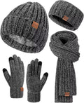 Women Beanie Scarf Gloves Headband Set - Cozy Chenille 4-Piece Winter