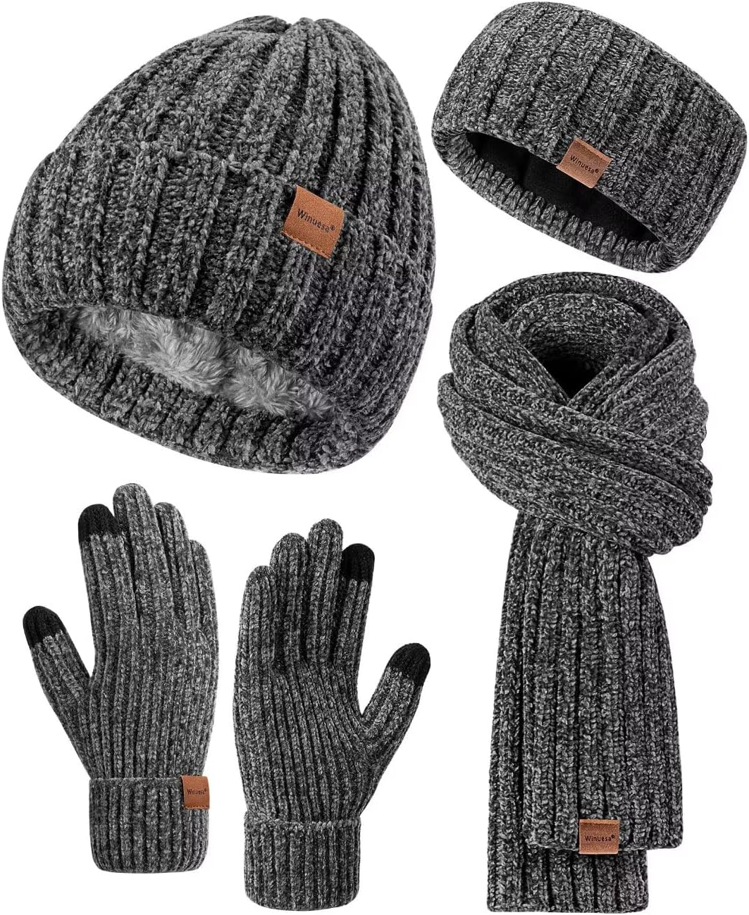 Women Beanie Scarf Gloves Headband Set for Winter Warmth