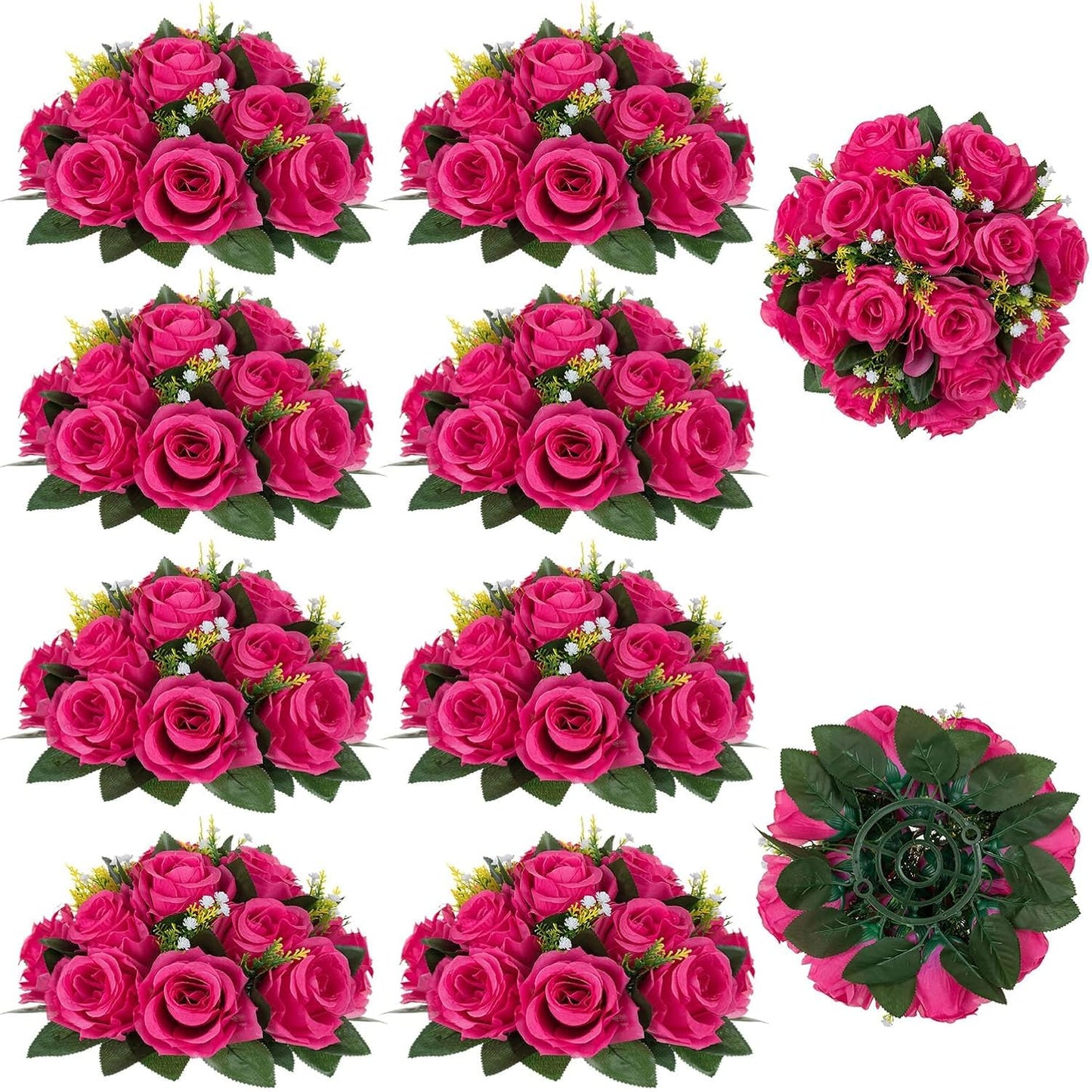 Hot Pink Flowers for Wedding: 10 Pcs Artificial Rose Balls