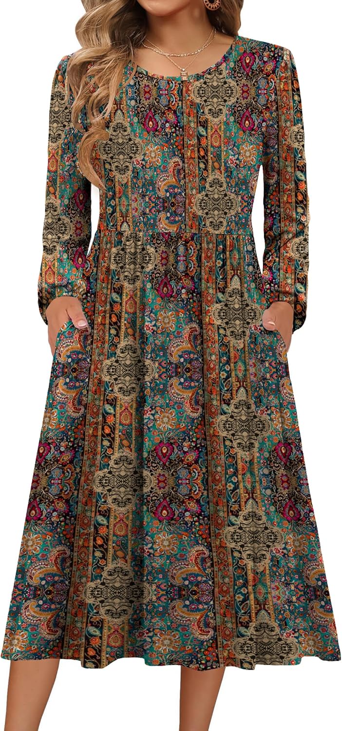 Zeagoo Long Sleeve Dresses for Women - Casual Flowy A-Line