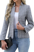 Womens Tweed Blazer Long Sleeve Jacket - Elegant Workwear Layer