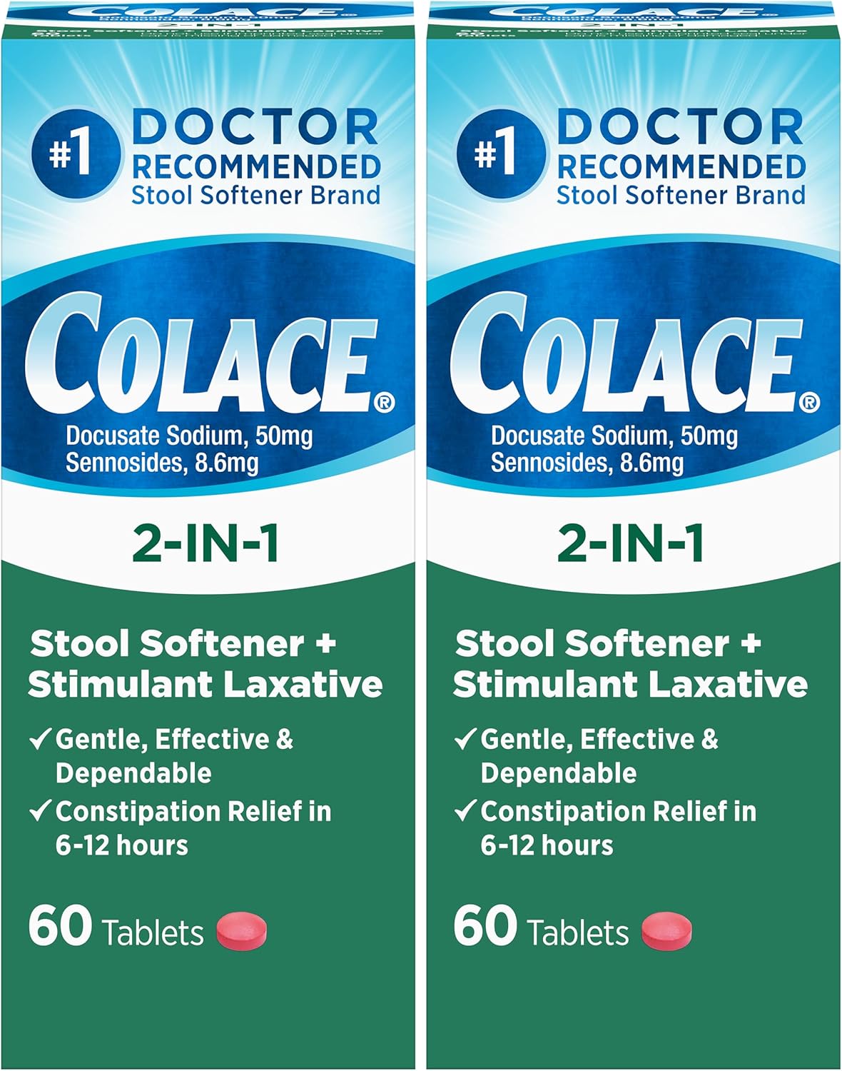 Colace 2-in-1 Stool Softener for Gentle Constipation Relief