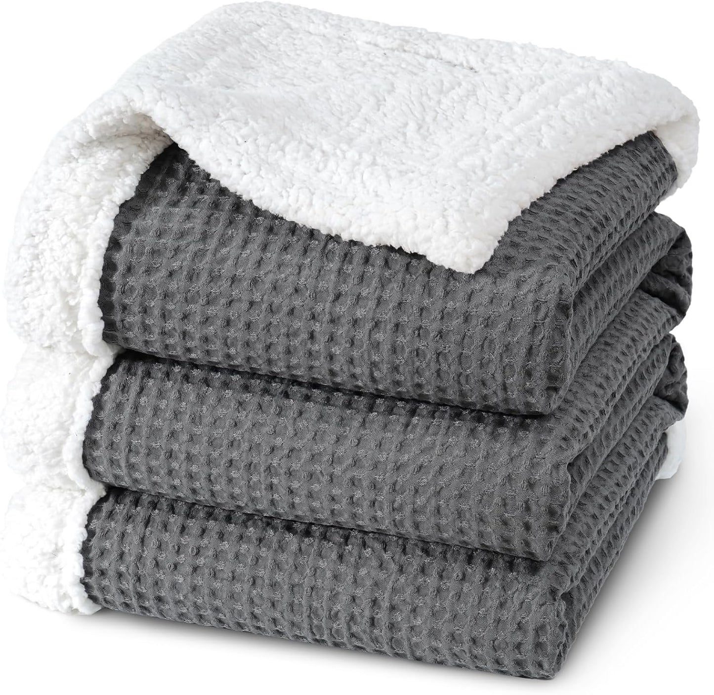 PHF Waffle Sherpa Blanket Queen Size, Cozy Soft & Reversible