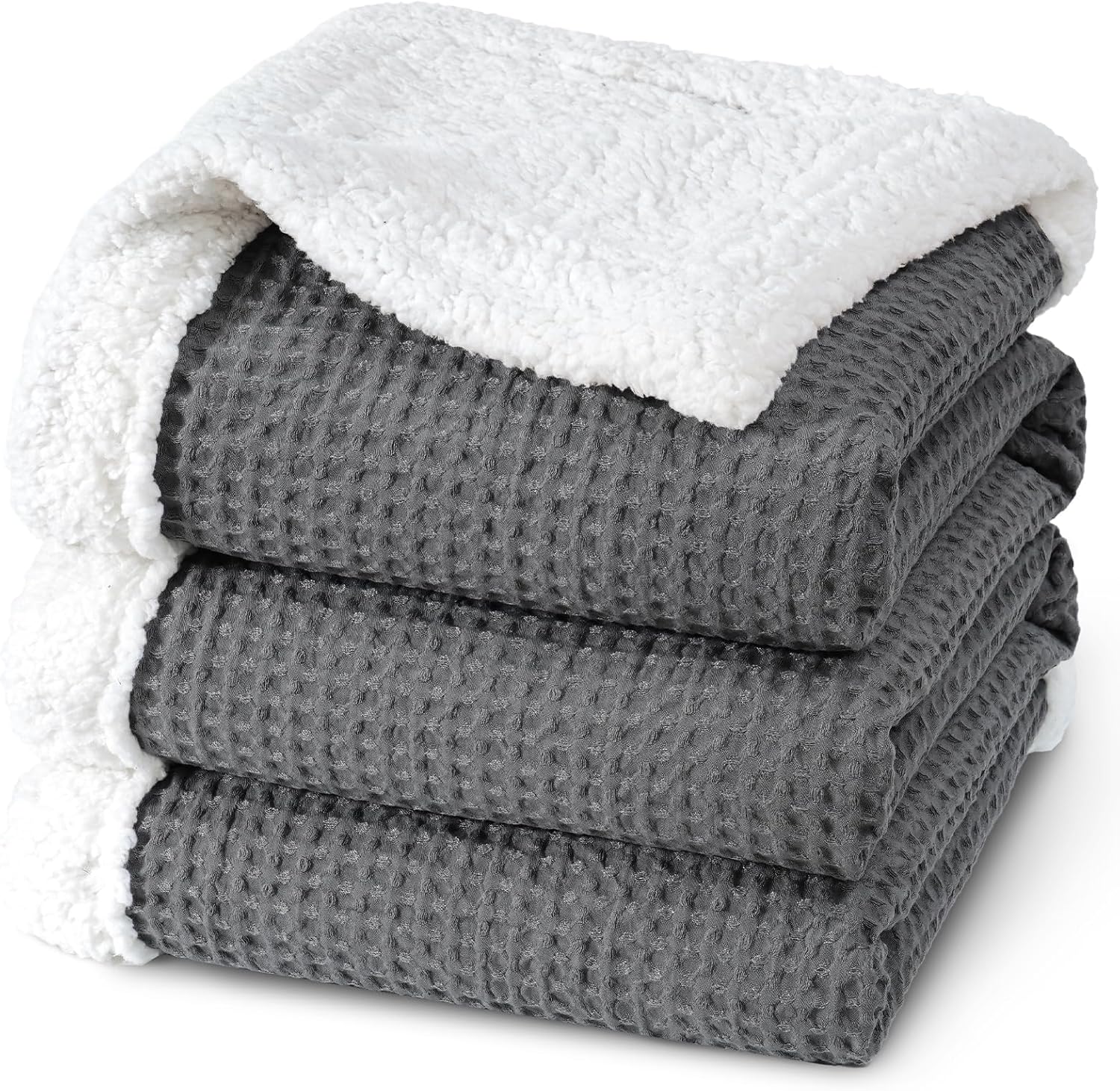 PHF Waffle Sherpa Blanket Queen Size, Cozy Soft & Reversible