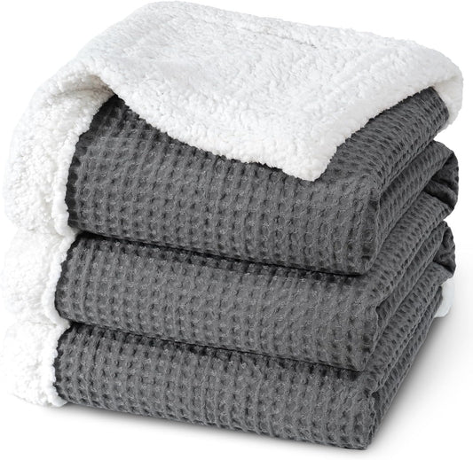 PHF Waffle Sherpa Blanket Queen Size, Cozy Soft & Reversible