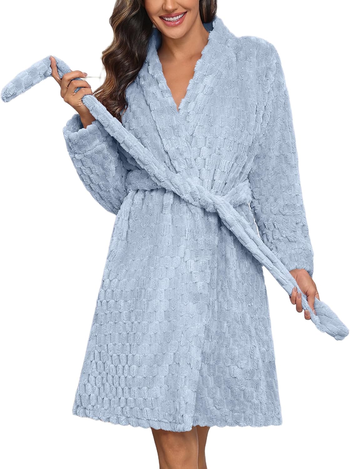 Ekouaer Women's Short Plush Bathrobe for Cozy Comfort