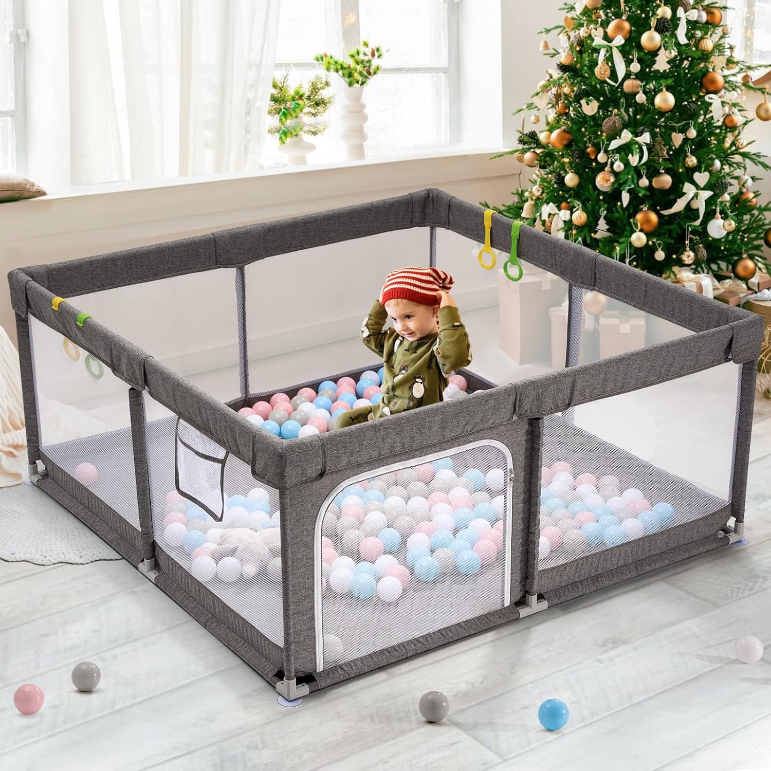 Sturdy Baby Playpen with BPA-Free Mesh - 59x59in
