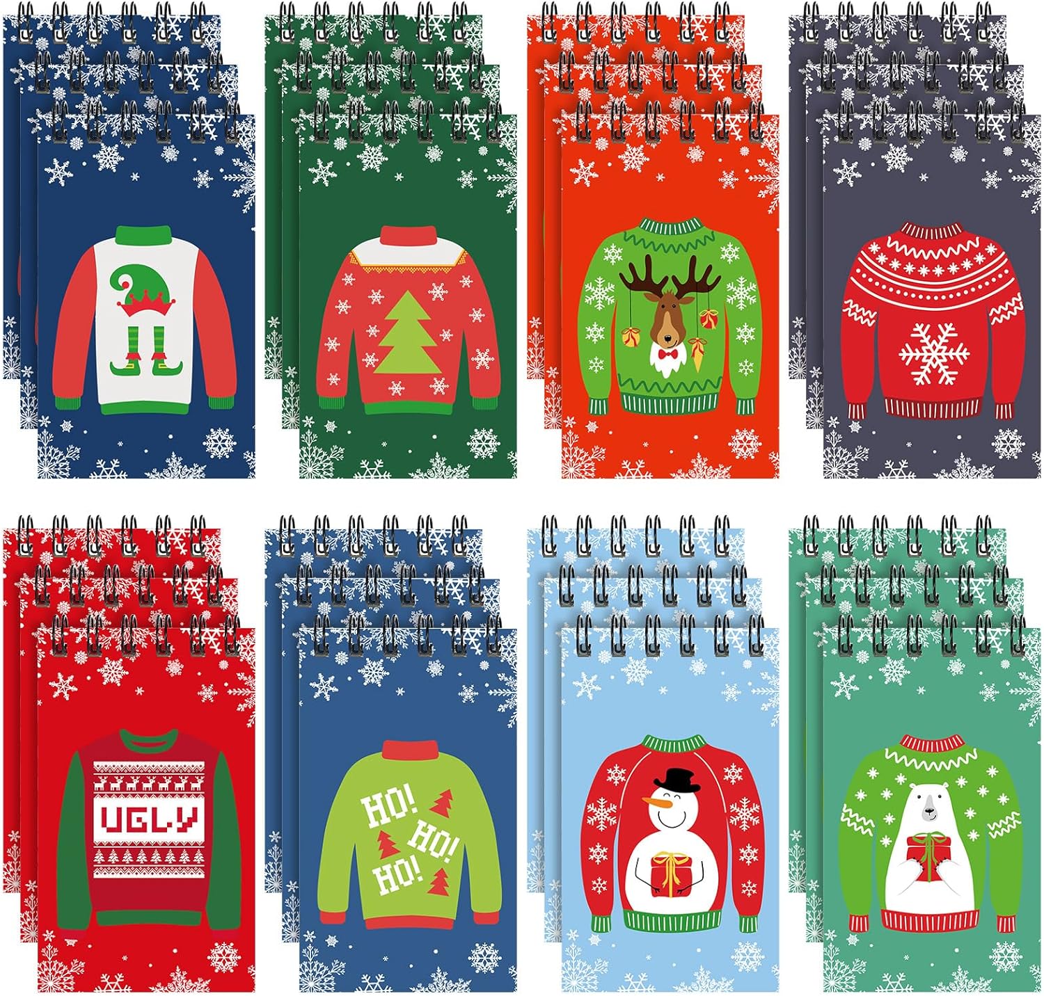 Christmas Mini Spiral Notebooks - 480 Sheets Ugly Sweater Pattern - Kids Party Favor