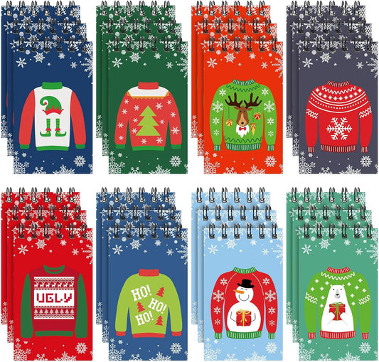 Christmas Mini Spiral Notebooks - 480 Sheets Ugly Sweater Pattern - Kids Party Favor