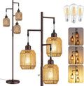 Dimmable Boho Floor Lamp - 3 Light Rattan Farmhouse Floor Lamp, 68in