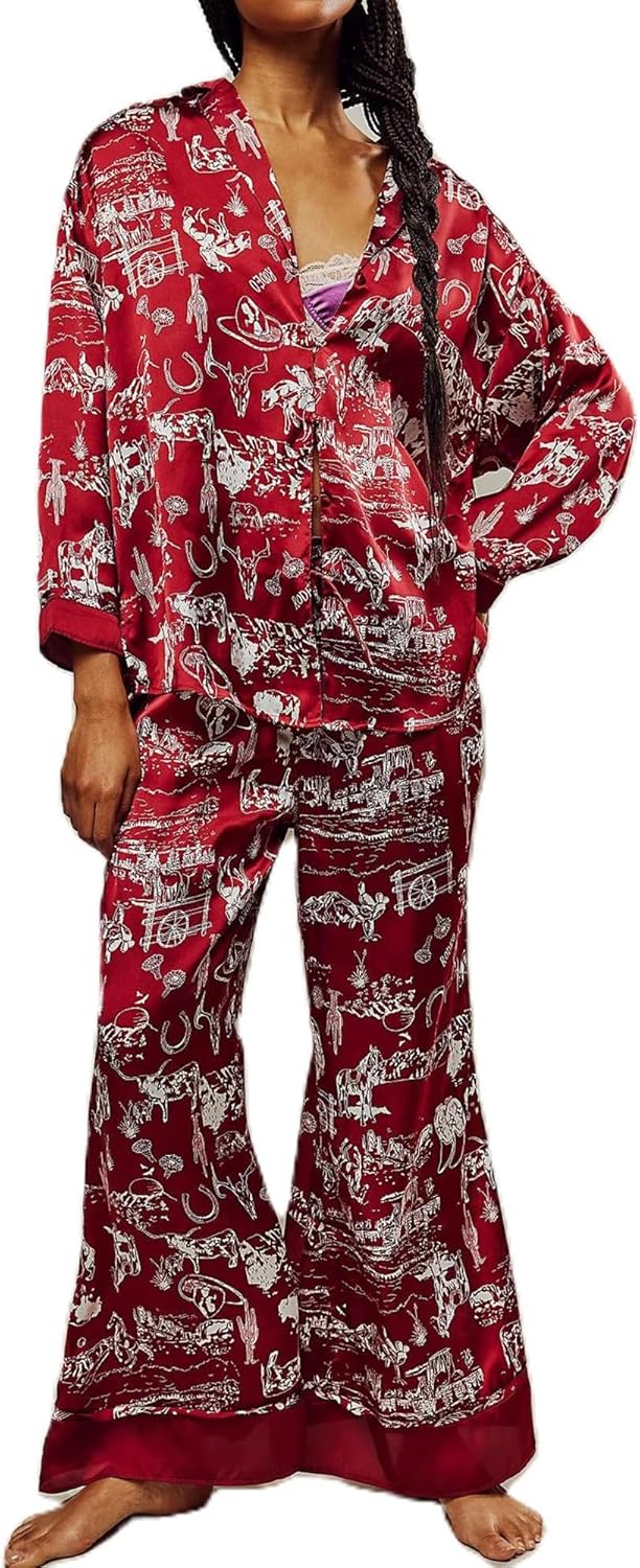 Arssm Women 2 Piece Satin Silk Pajama Set for Cozy Sleepwear