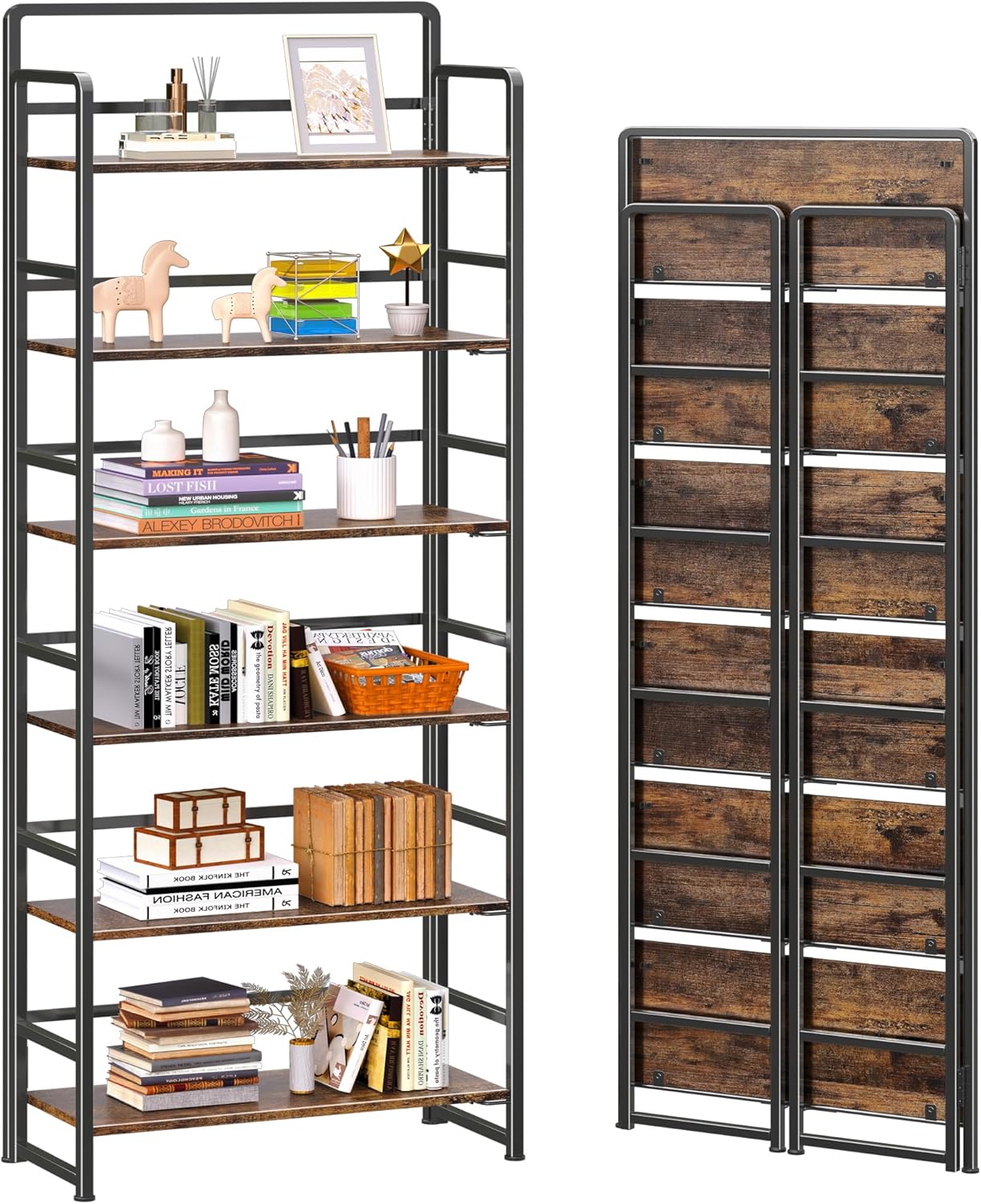 4NM No-Assembly 6 Tiers Folding Bookshelf for Home Office