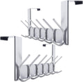 Over The Door Hooks Towel Rack with 6 Dual Hooks - Slim Silver
