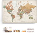 World Map Cork Pin Board 120x80 cm - English Lettering Canvas