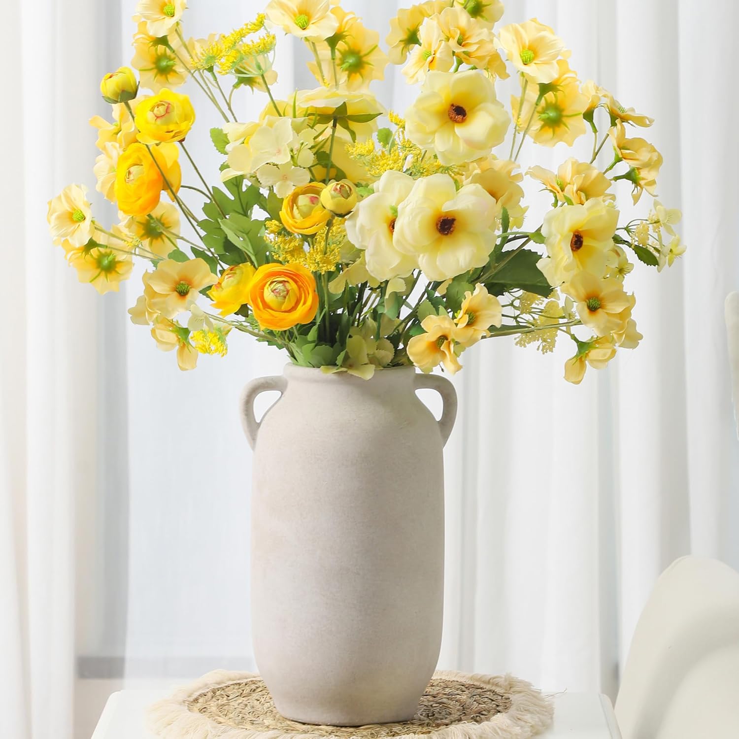 Large Flower Vase Home Decor - 12 inch Tall Ceramic Rustic