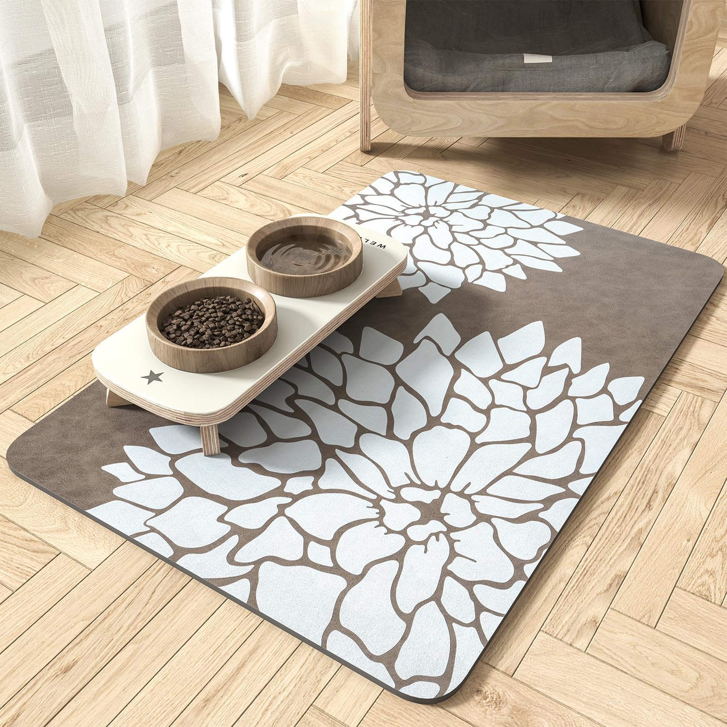 MontVoo Pet Feeding Mat - Absorbent Floral Design for Pets