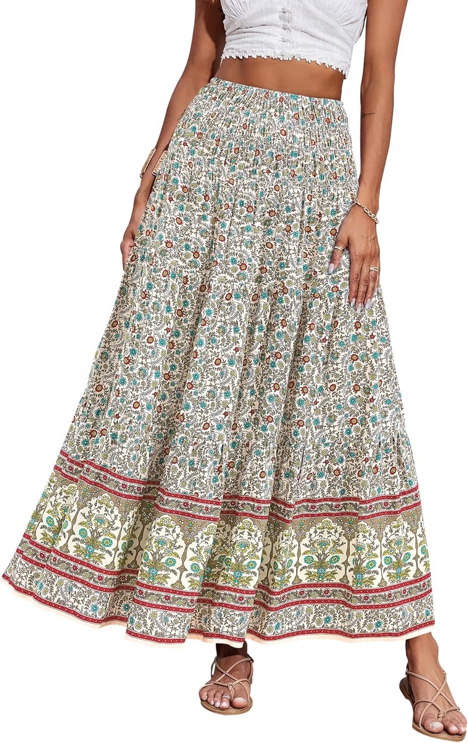 CFLONGE Summer Maxi Skirts for Women - Trendy Floral A Line