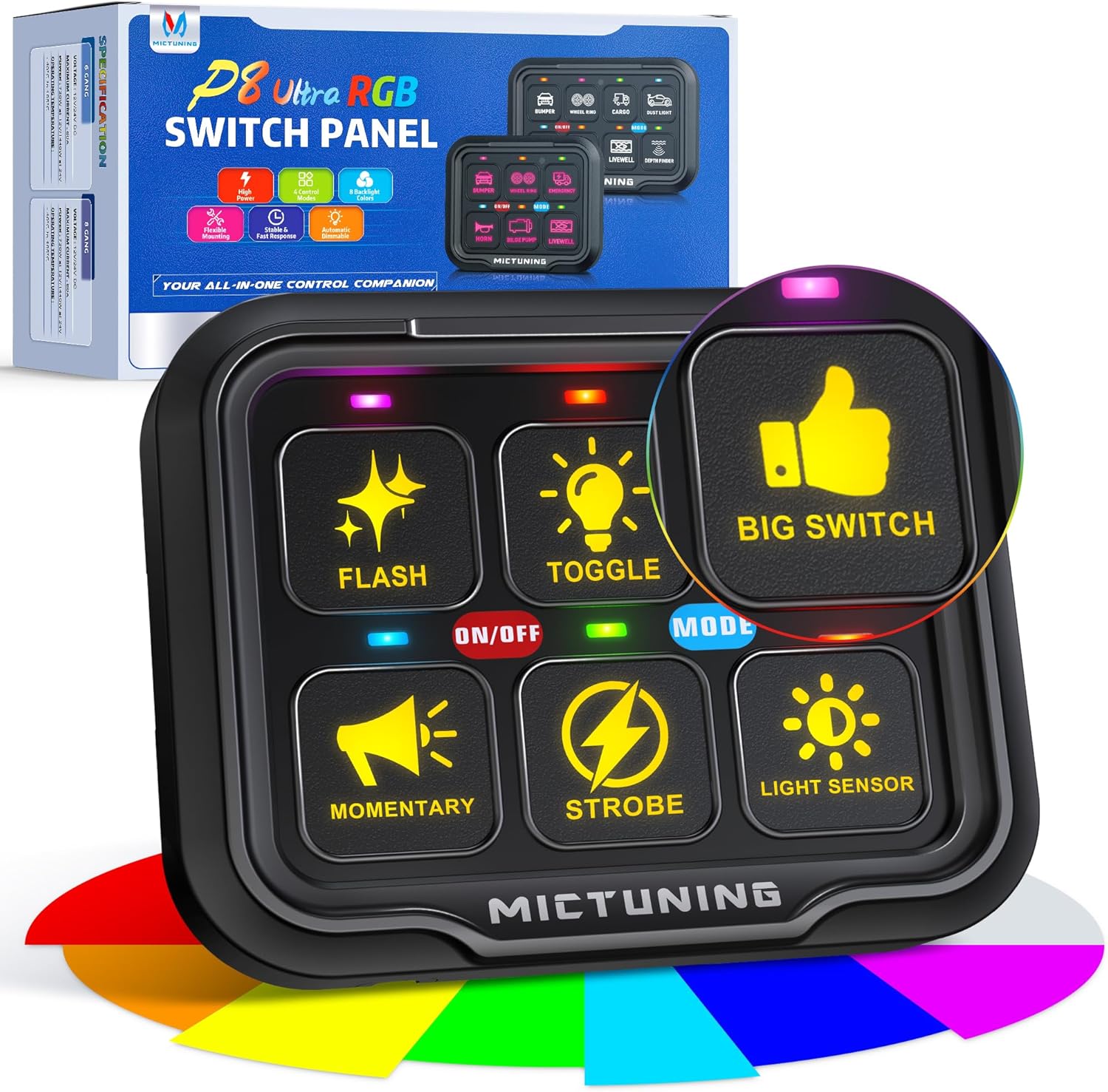 MICTUNING P8 RGB 6 Gang Switch Panel for Marine and RV Use