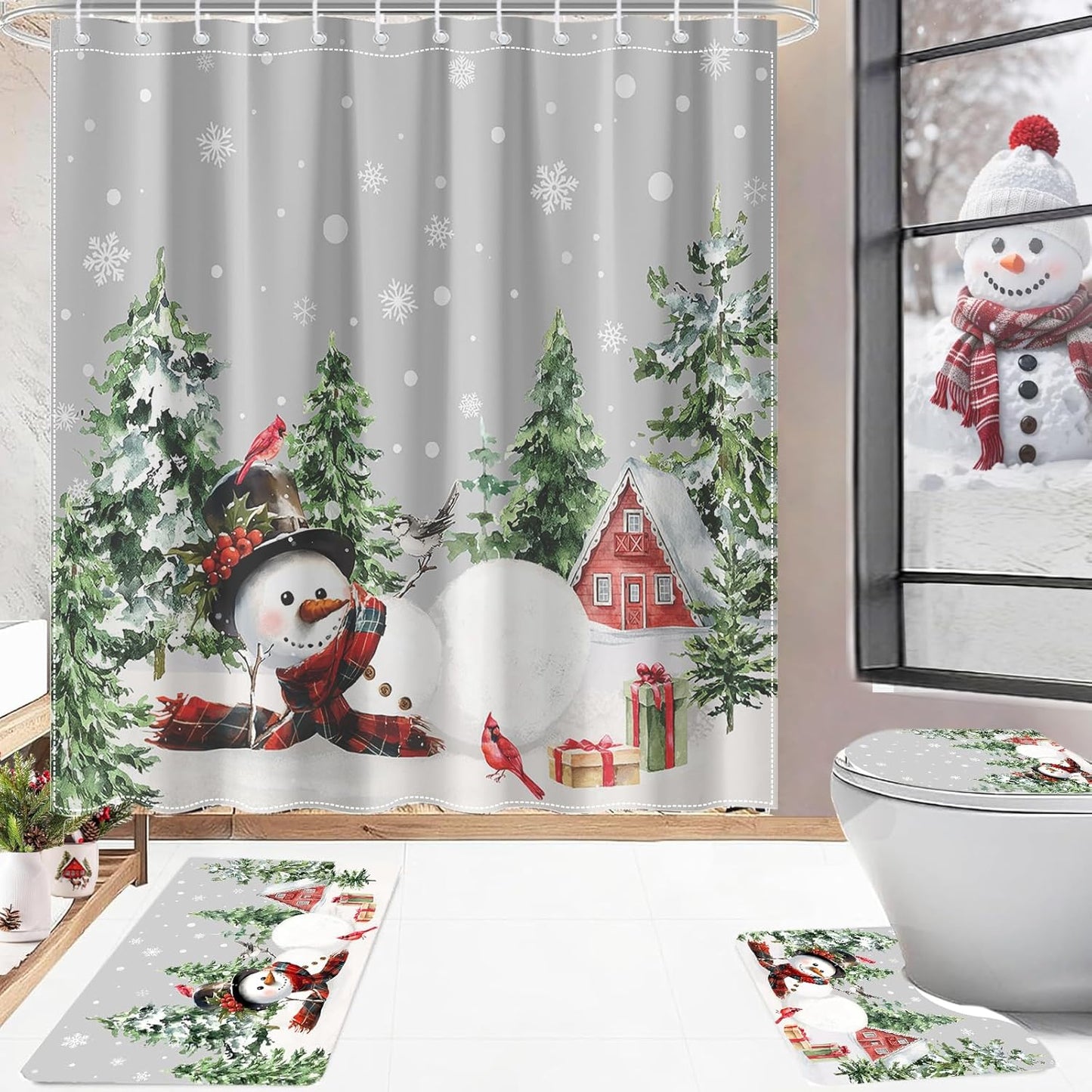 Winter Wonderland Bathroom Set - 4pcs Xmas Snowman Decor