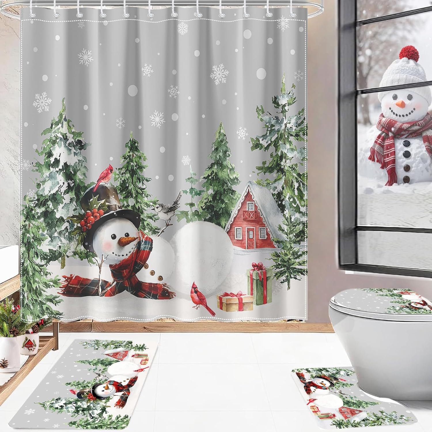 Winter Wonderland Bathroom Set - 4pcs Xmas Snowman Decor