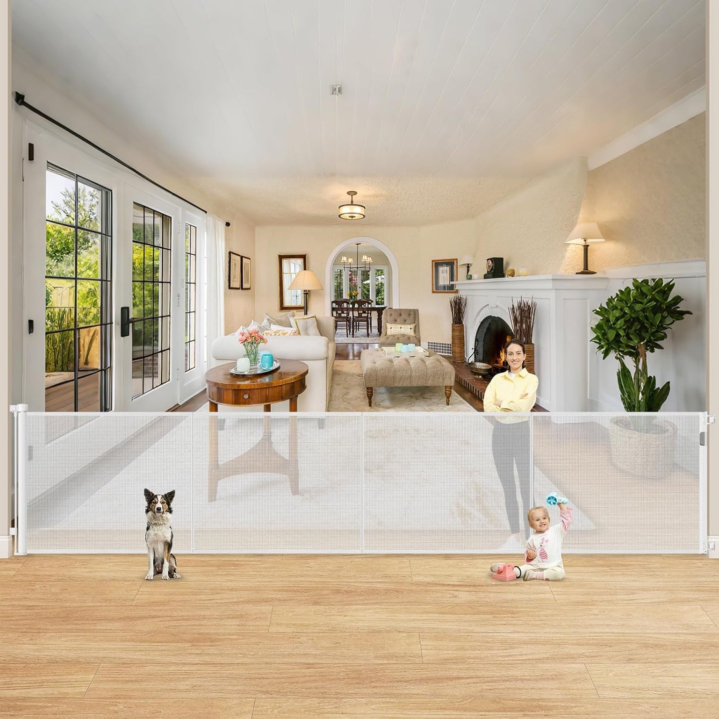Reinforced 42 Inch Extra Tall Retractable Baby Gate for Pets