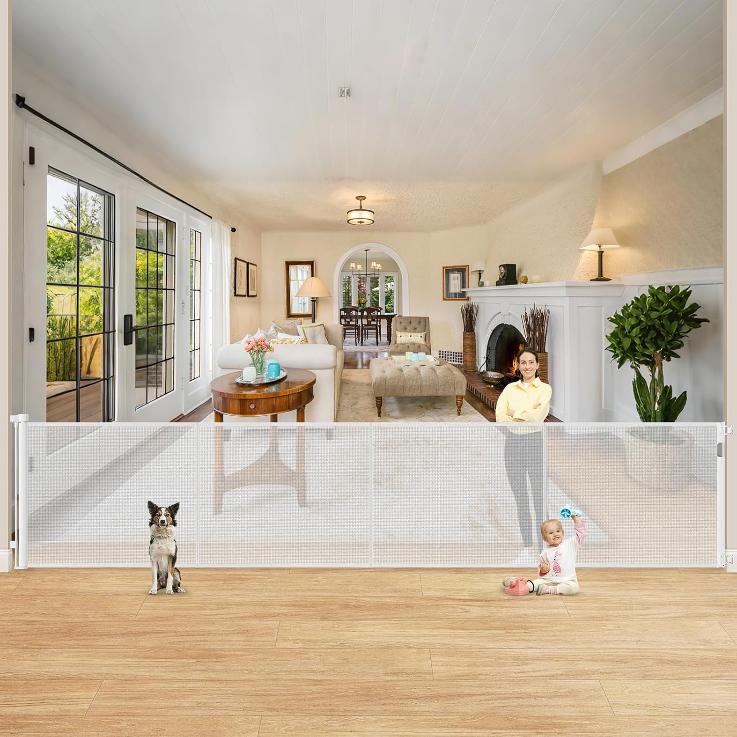 Reinforced 42 Inch Extra Tall Retractable Baby Gate for Pets
