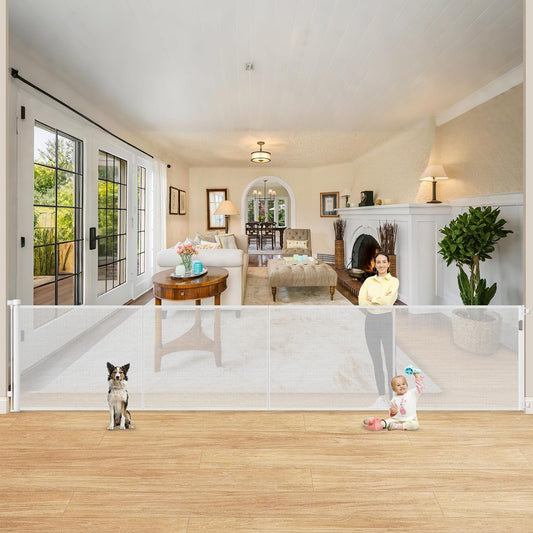 Reinforced 42 Inch Extra Tall Retractable Baby Gate for Pets