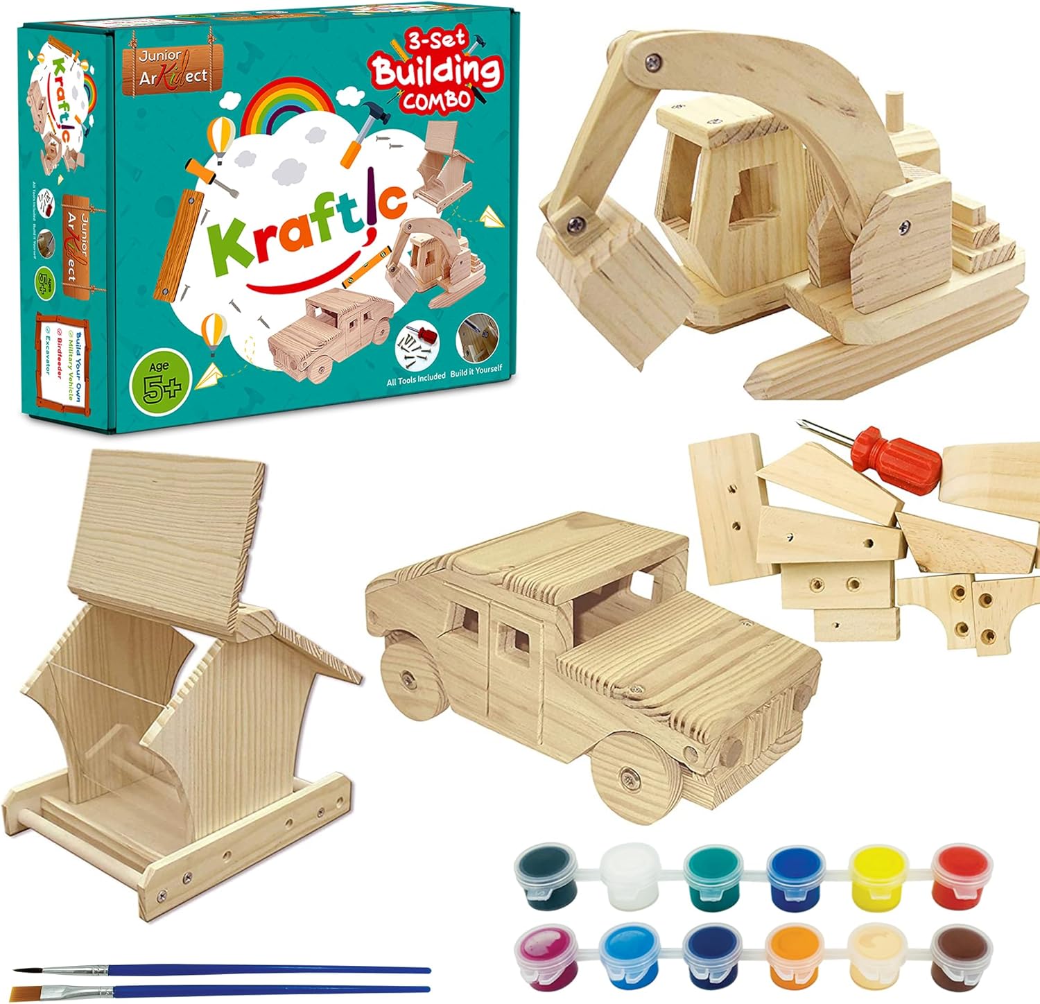 Kraftic Woodworking Building Kit for Kids and Adults - DIY Fun