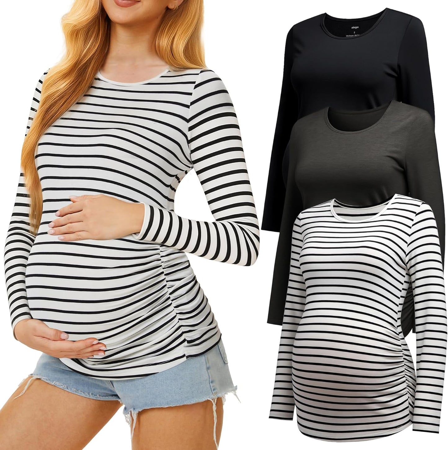 Maternity Shirts Long Sleeve Pregnancy Top for Women - 3 Pack