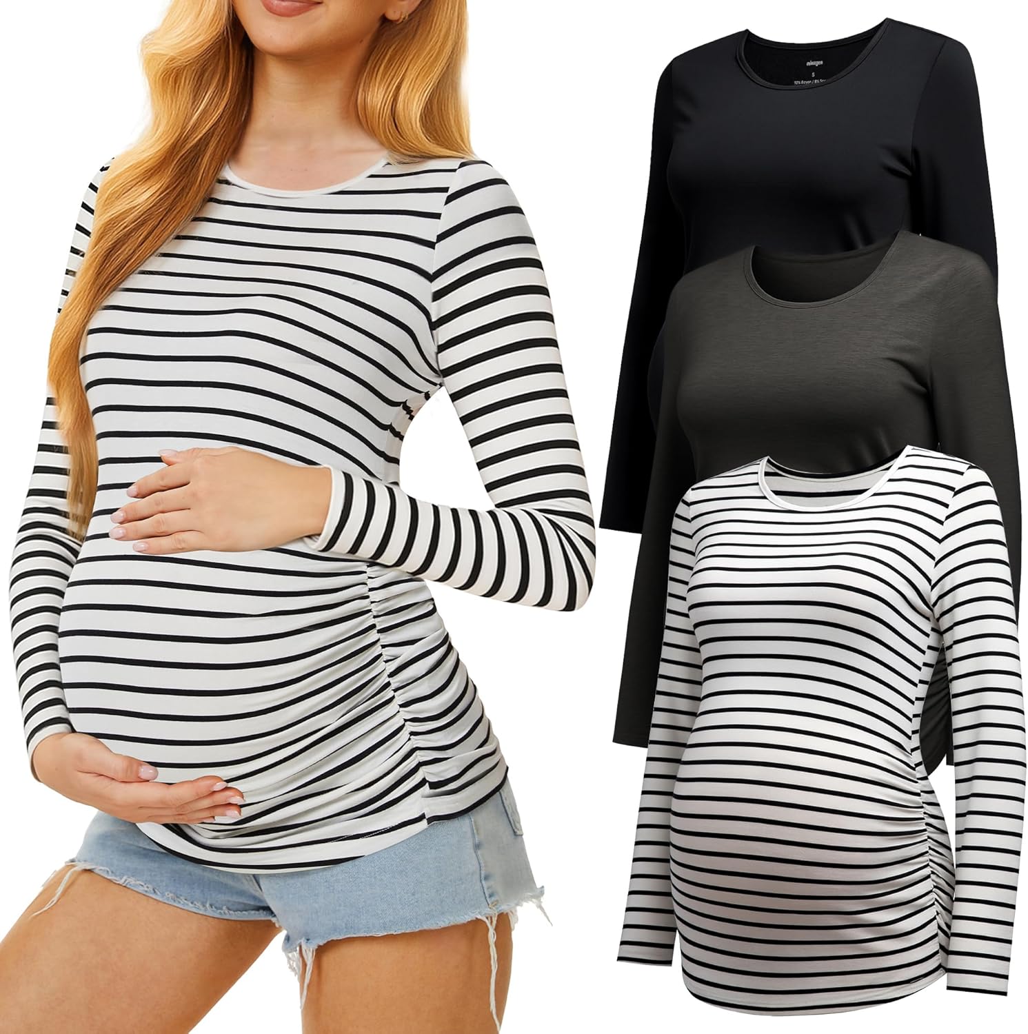 Maternity Shirts Long Sleeve Pregnancy Top for Women - 3 Pack