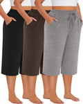 Plus Size Cotton Capris - Stretchy Wide Leg Cropped Pants for Comfort