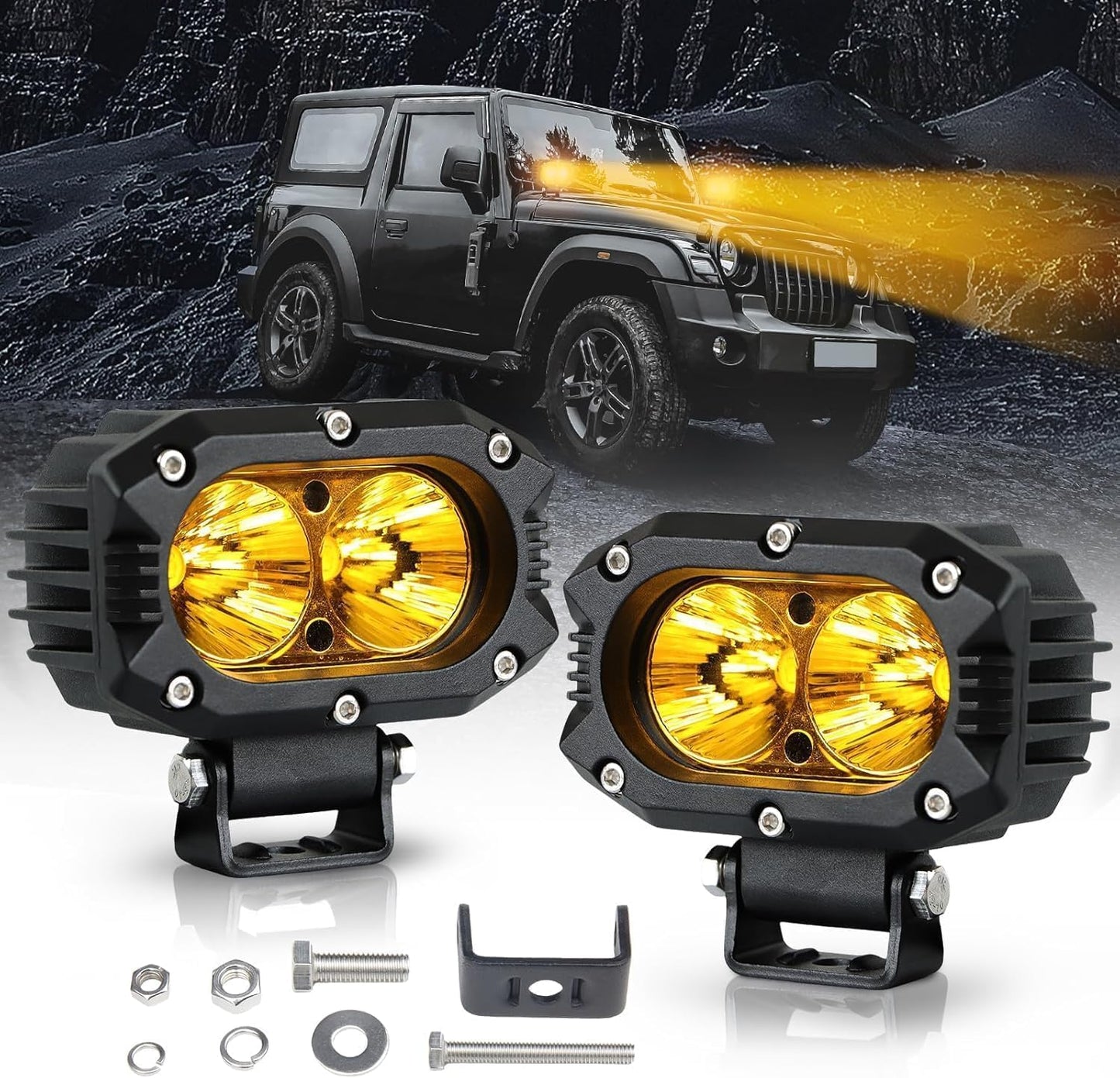 LED Amber Fog Light - Super Bright 4Inch Offroad Pod Lights