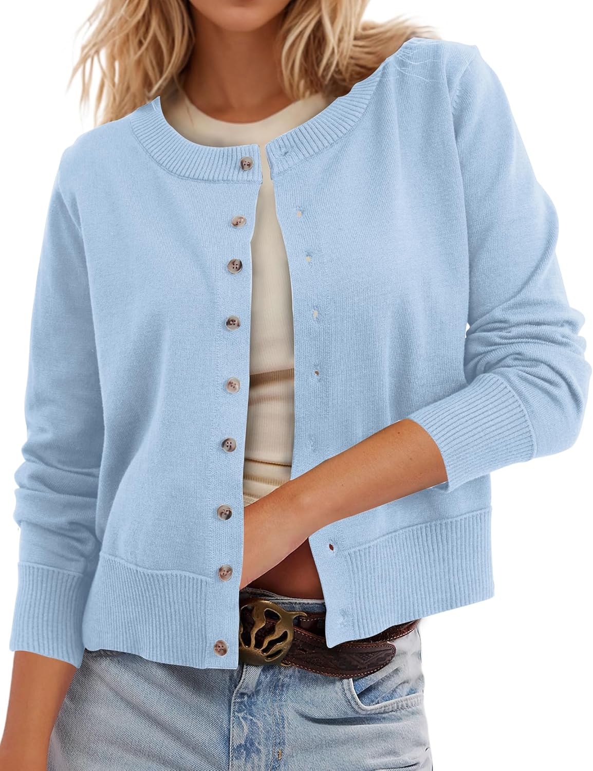 Leopard Cardigan Open Front Button Up Sweater for Women